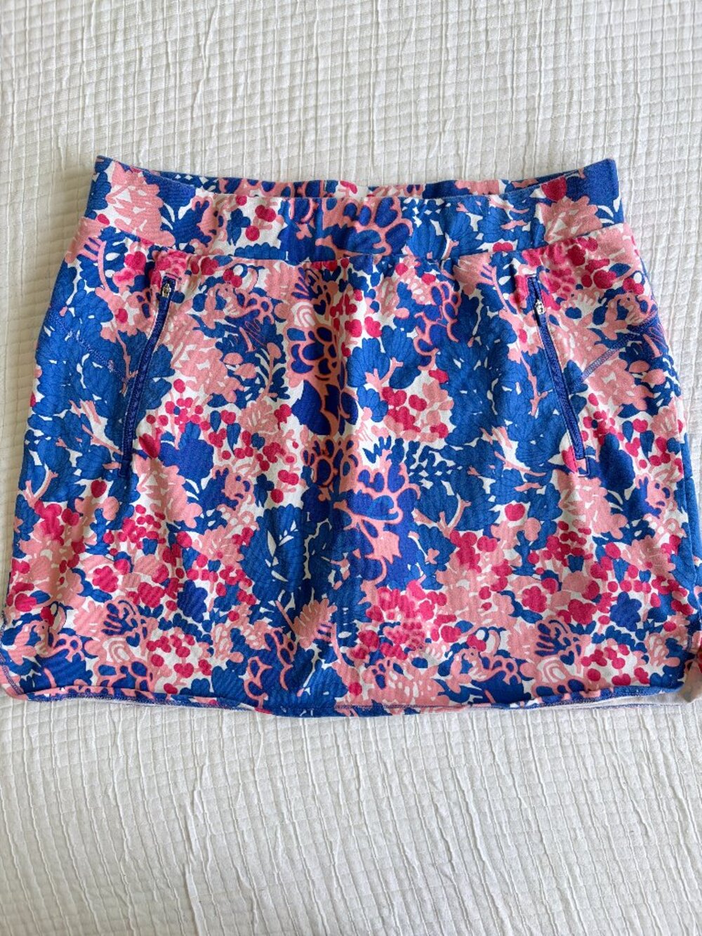 T by Talbots Skort Womens XL Blue Pink Floral Cotton Athletic Zip Pocket Golf